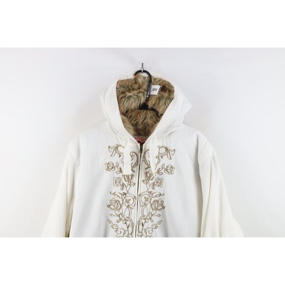 Vinatage Y2K Babydoll Womens 3XL Tribal Flower Heavy Faux Fur Lined Thick Hoodie - Picture 2 of 15